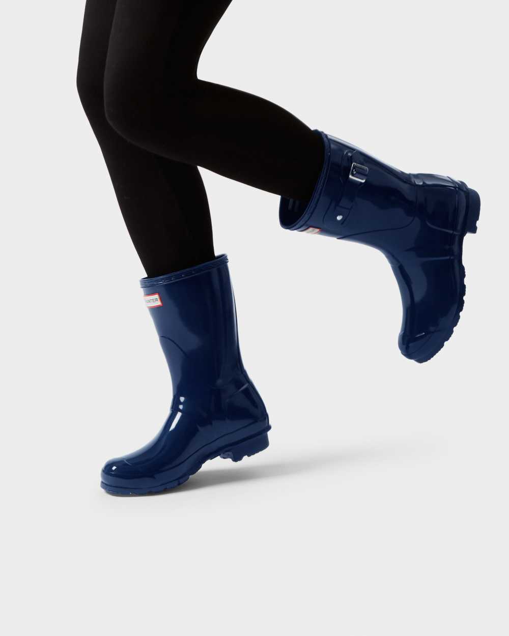 Womens Hunter Original Short Gloss Mid-Calf Rain Boots Navy | HBEUPS-190